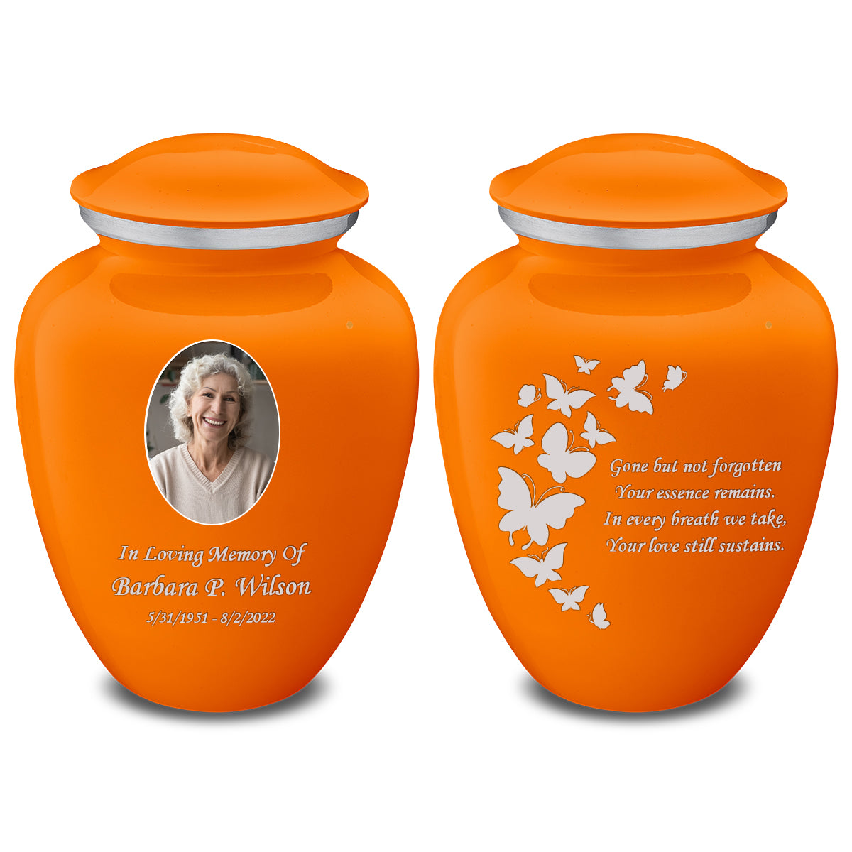 Adult Embrace Burnt Orange Portrait with Butterflies Cremation Urn