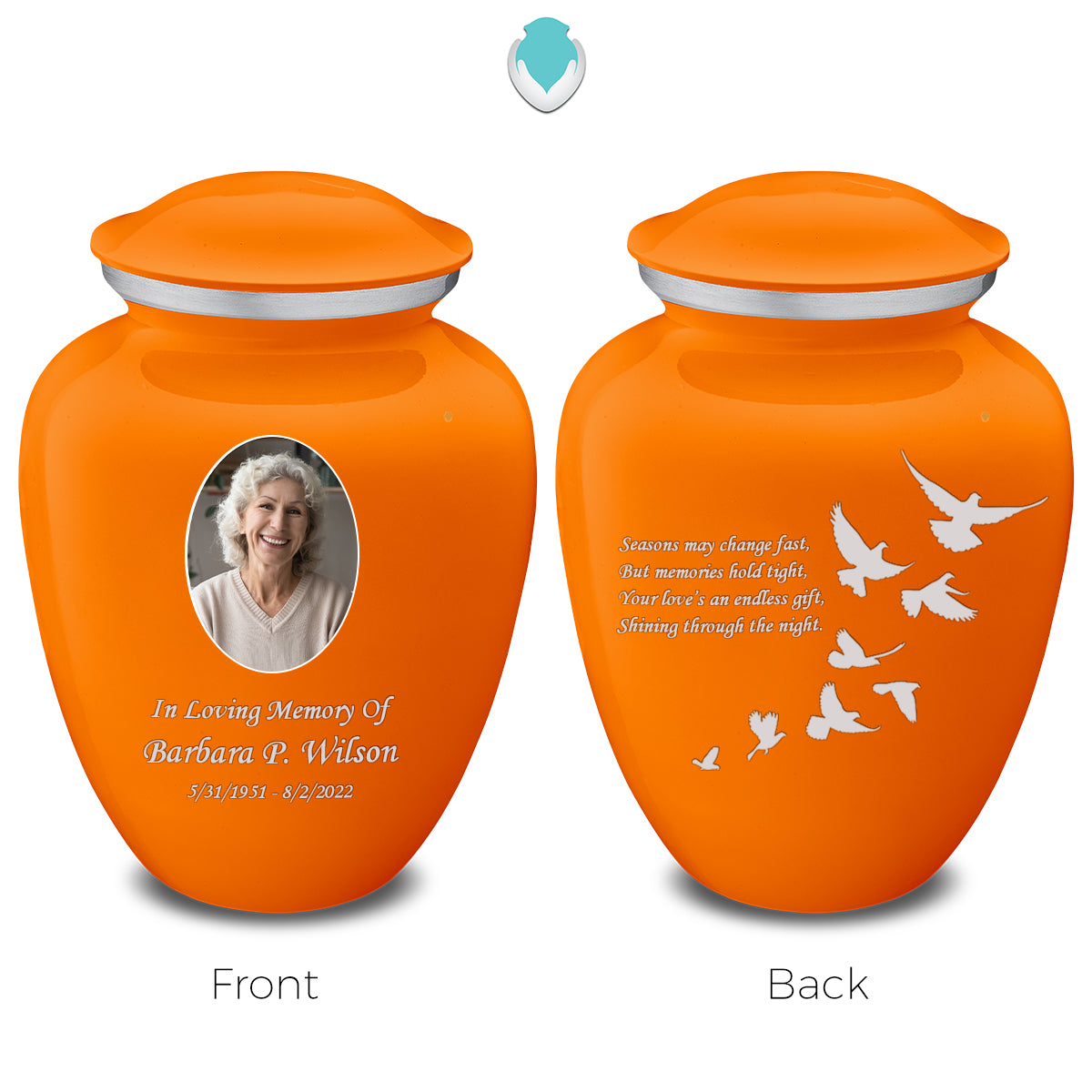 Medium Embrace Burnt Orange Portrait with Doves Cremation Urn