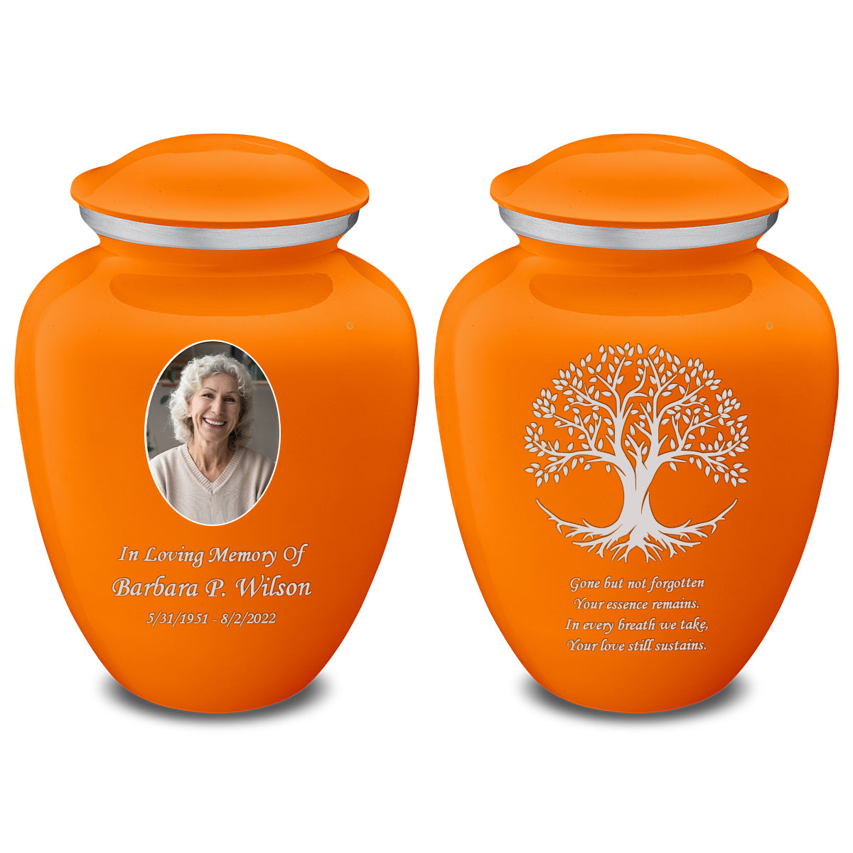 Medium Embrace Burnt Orange Portrait with Tree of Life Cremation Urn
