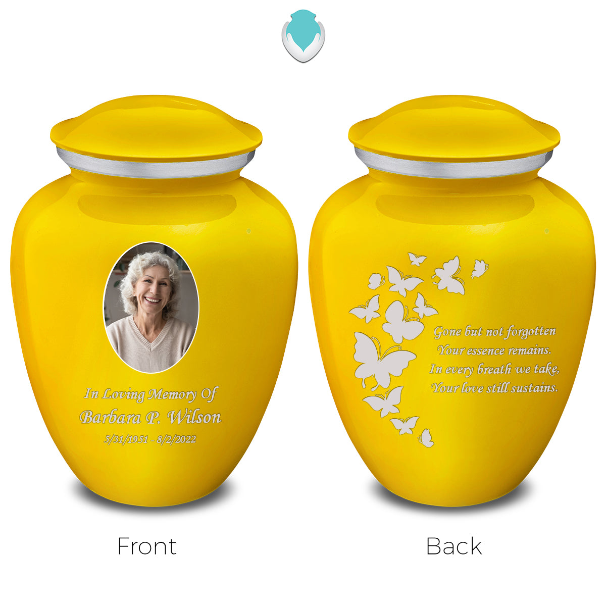 Medium Embrace Yellow Portrait with Butterflies Cremation Urn