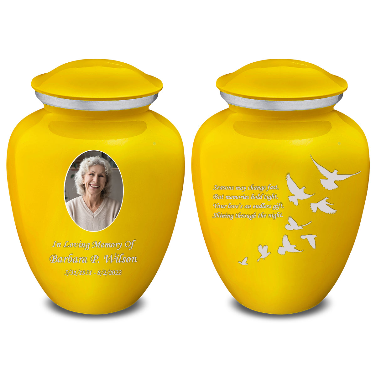 Adult Embrace Yellow Portrait with Doves Cremation Urn