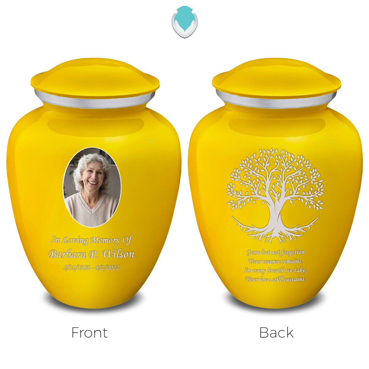 Medium Embrace Yellow Portrait with Tree of Life Cremation Urn