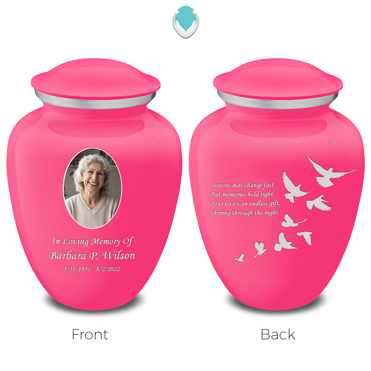 Medium Embrace Bright Pink Portrait with Doves Cremation Urn