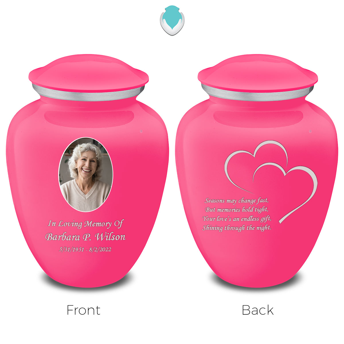 Medium Embrace Bright Pink Portrait with Hearts Cremation Urn