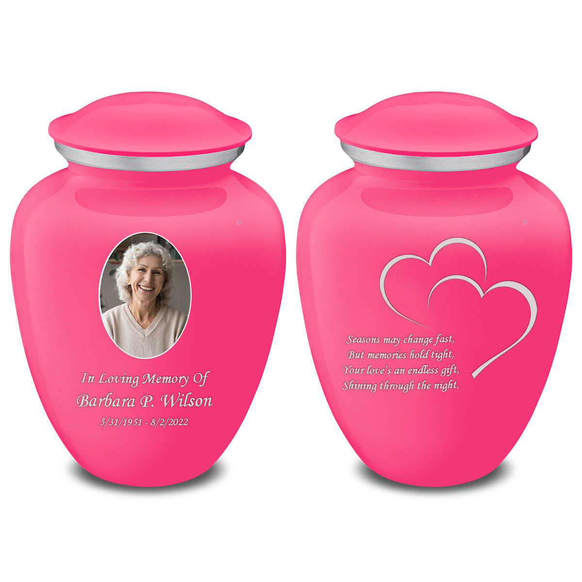 Medium Embrace Bright Pink Portrait with Hearts Cremation Urn