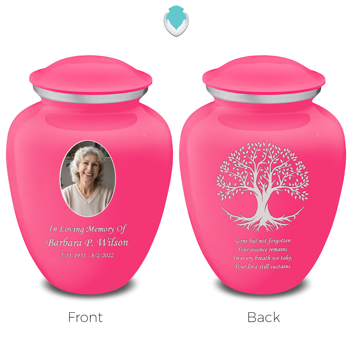 Medium Embrace Bright Pink Portrait with Tree of Life Cremation Urn