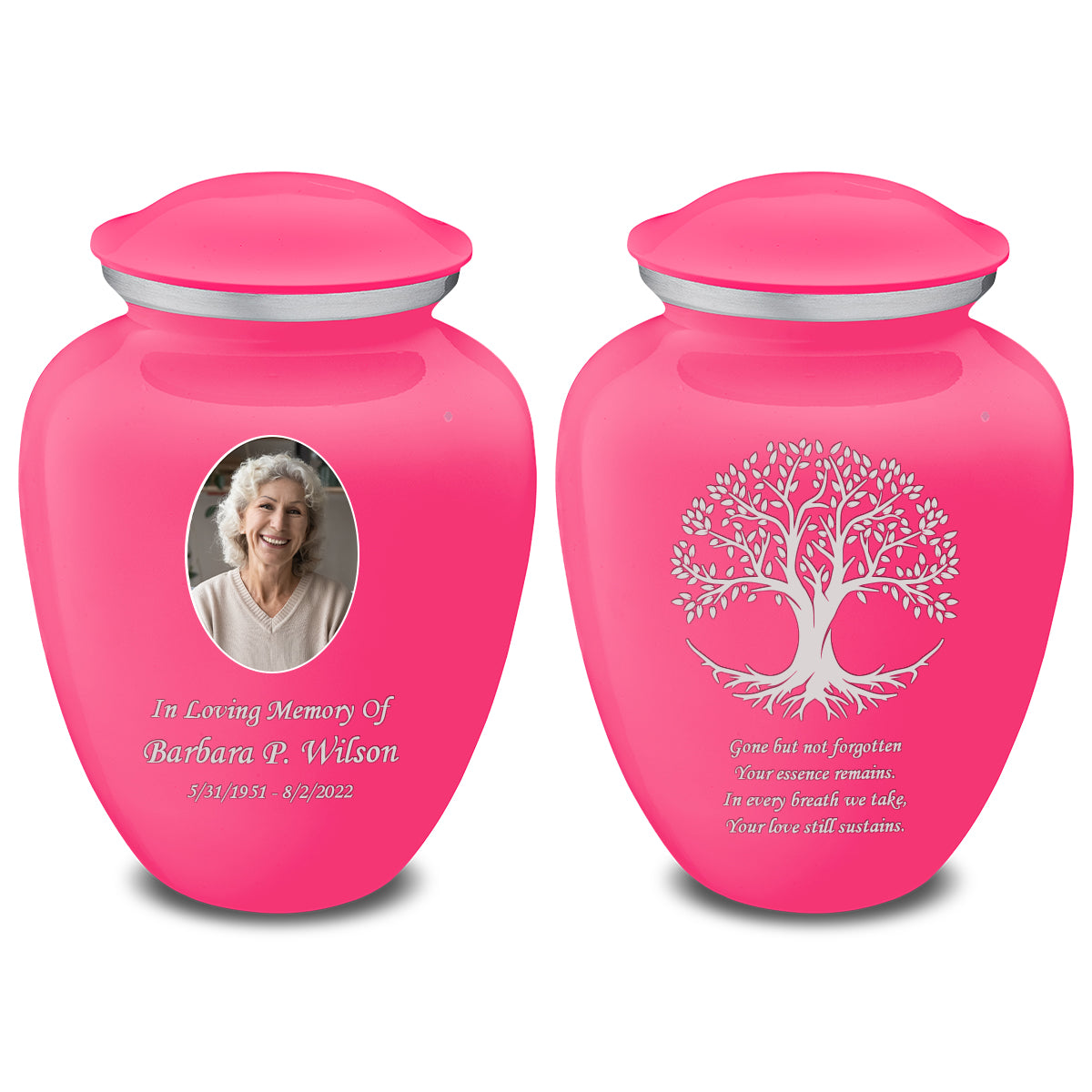 Medium Embrace Bright Pink Portrait with Tree of Life Cremation Urn