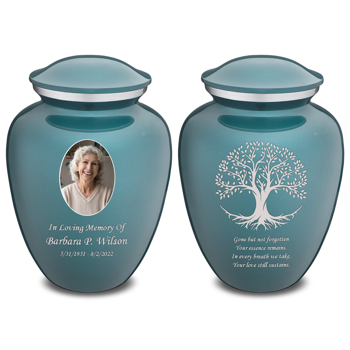 Medium Embrace Teal Portrait with Tree of Life Cremation Urn
