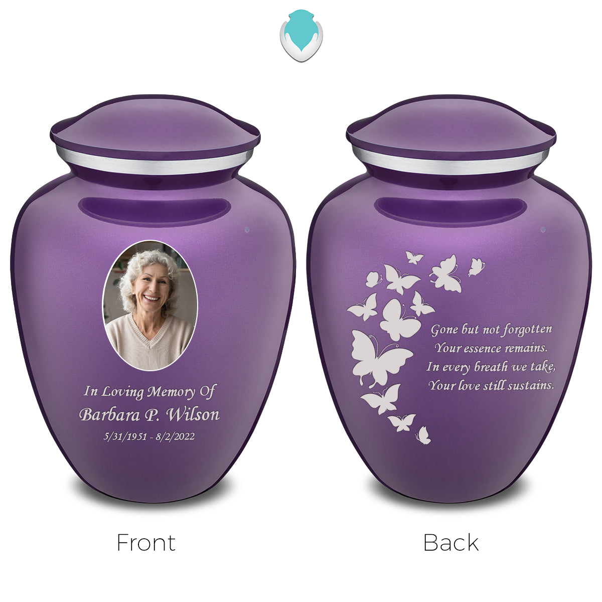 Medium Embrace Purple Portrait with Butterflies Cremation Urn