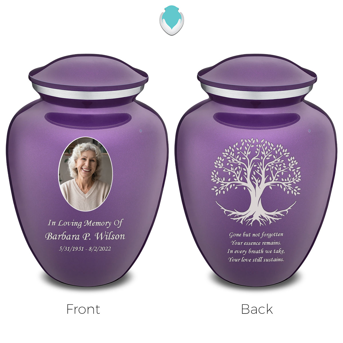 Medium Embrace Purple Portrait with Tree of Life Cremation Urn