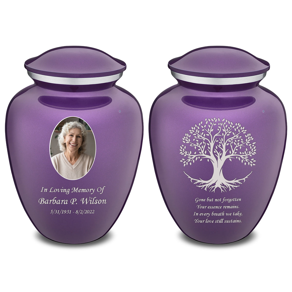 Medium Embrace Purple Portrait with Tree of Life Cremation Urn