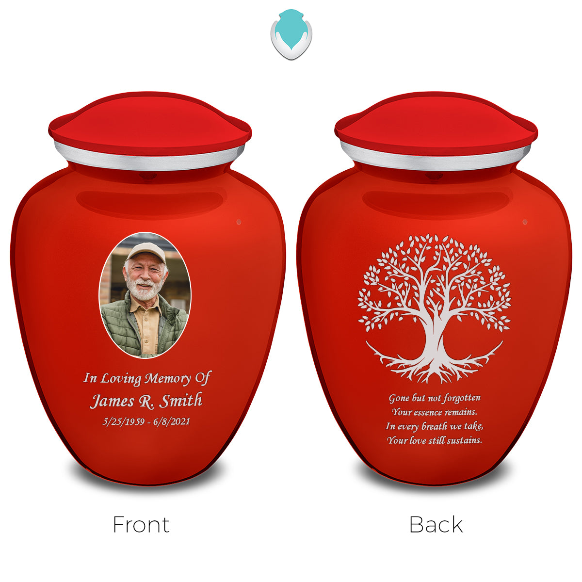 Medium Embrace Bright Red Portrait with Tree of Life Cremation Urn
