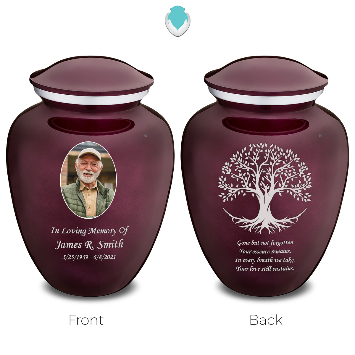 Medium Embrace Cherry Purple Portrait with Tree of Life Cremation Urn