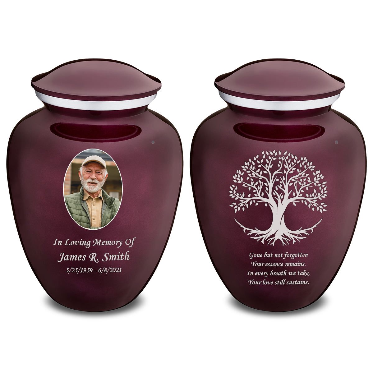 Medium Embrace Cherry Purple Portrait with Tree of Life Cremation Urn