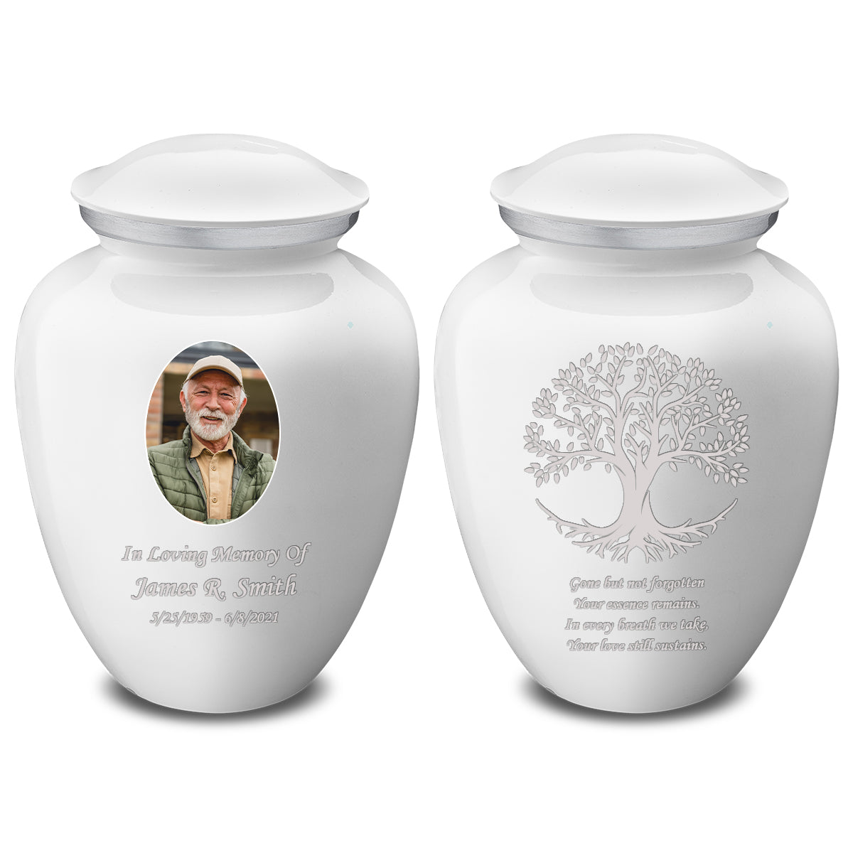 Adult Embrace White Portrait with Tree of Life Cremation Urn