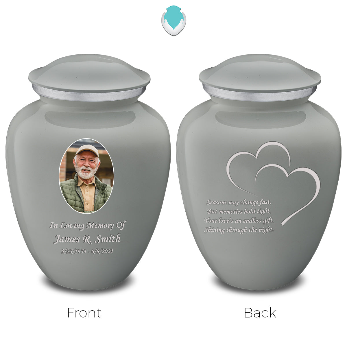 Medium Embrace Slate Grey Portrait with Hearts Cremation Urn