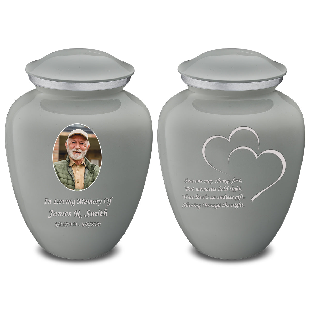 Medium Embrace Slate Grey Portrait with Hearts Cremation Urn