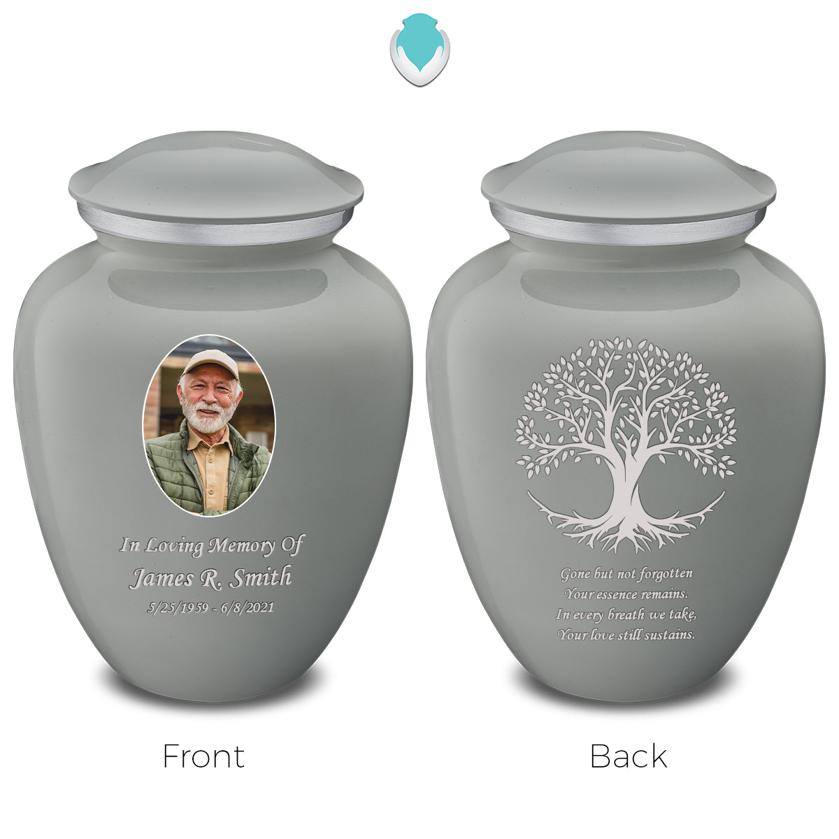 Medium Embrace Slate Grey Portrait with Tree of Life Cremation Urn