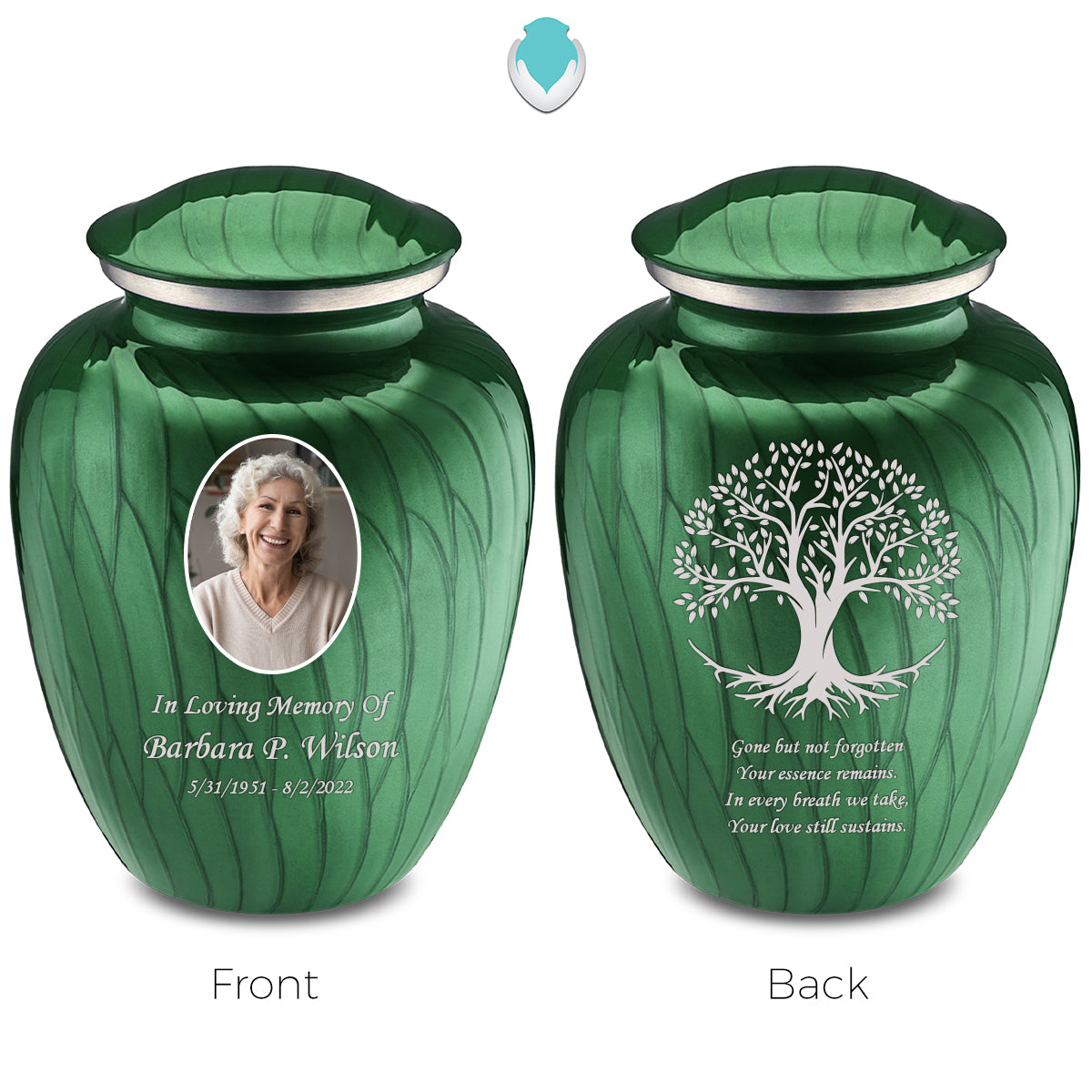 Medium Embrace Pearl Green Portrait with Tree of Life Cremation Urn