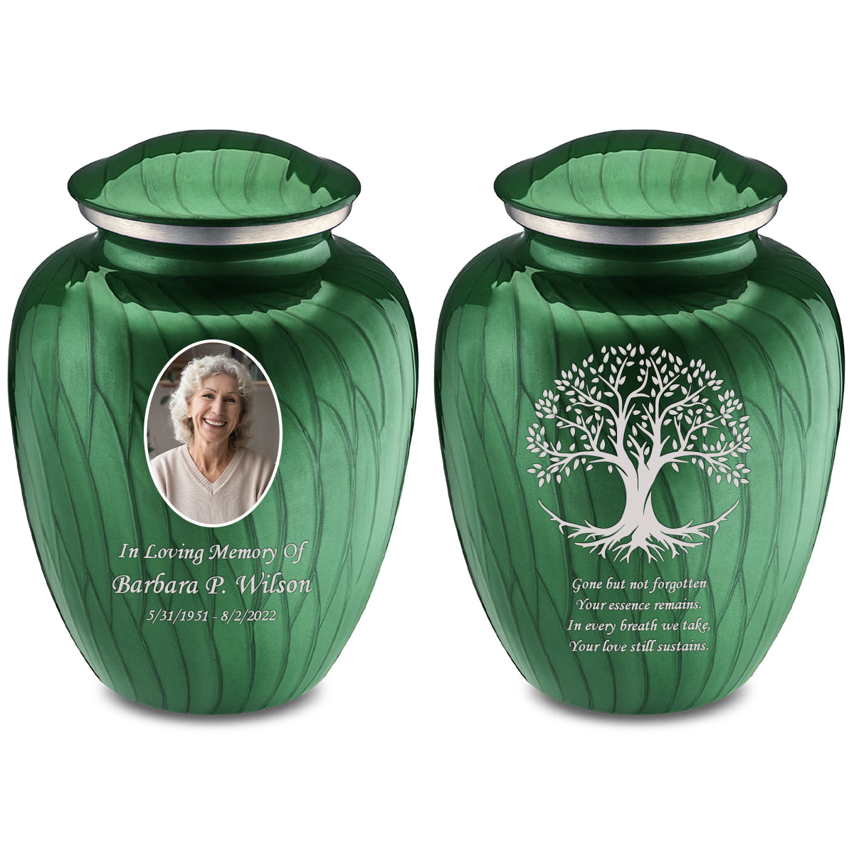 Medium Embrace Pearl Green Portrait with Tree of Life Cremation Urn