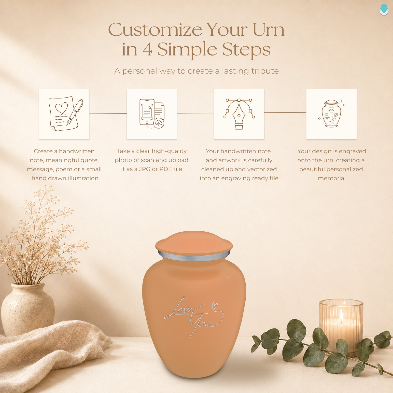 Medium Embrace Beige Handwritten Cremation Urn