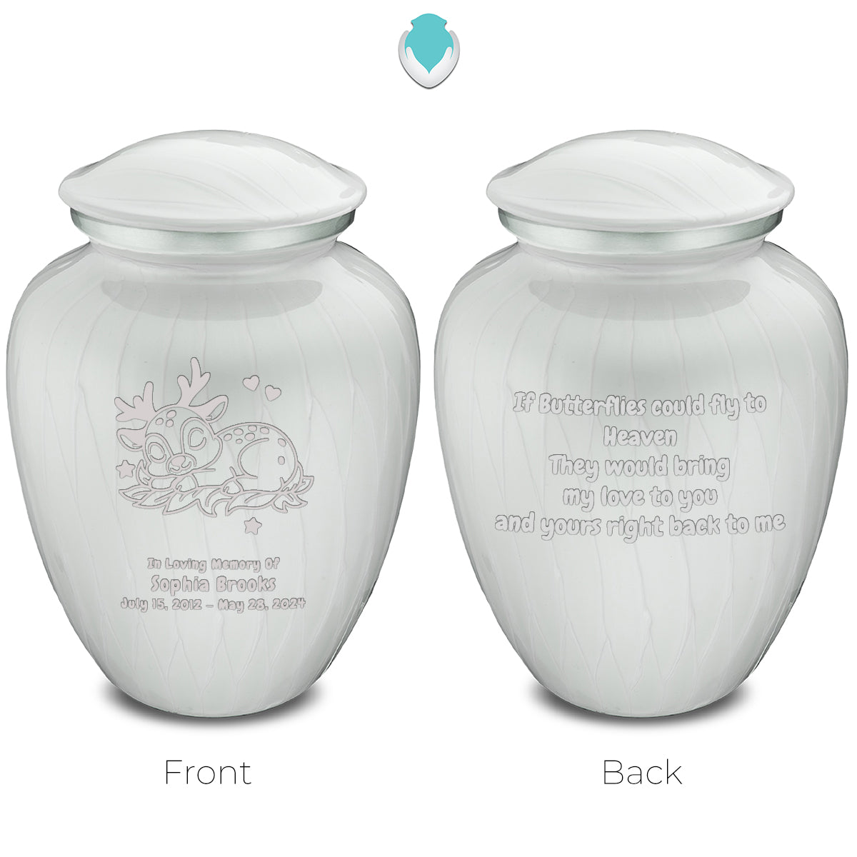 Medium Embrace Pearl White Baby Deer Cremation Urn