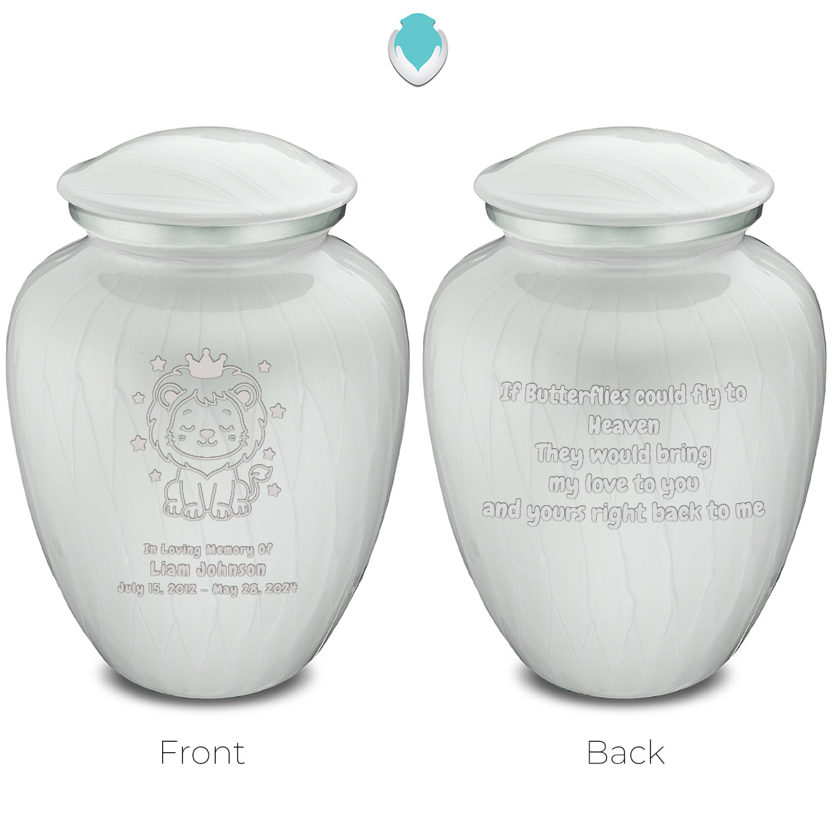Medium Embrace Pearl White Baby Lion Cremation Urn