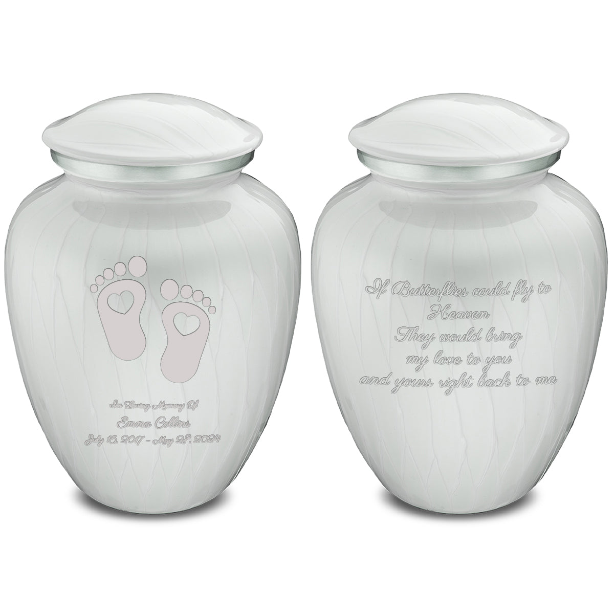 Medium Embrace Pearl White Loving Heart Feet Cremation Urn