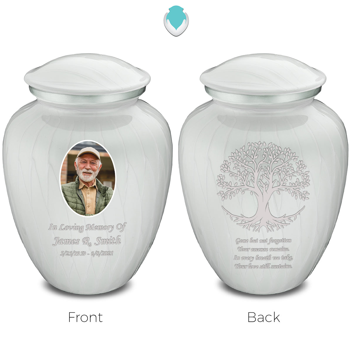 Medium Embrace Pearl White Portrait with Tree of Life Cremation Urn