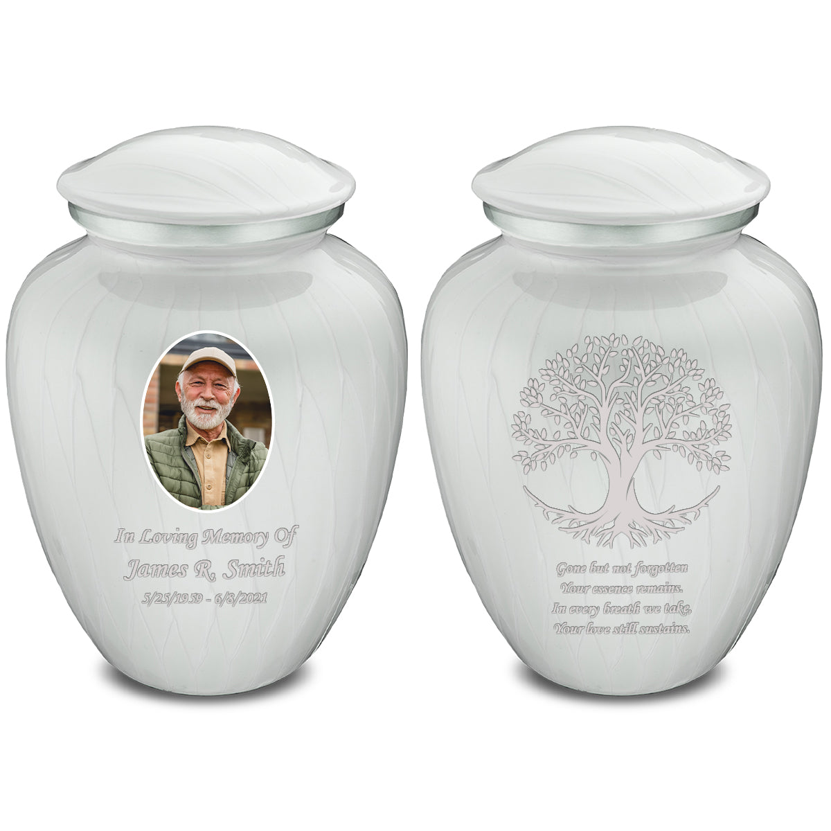 Medium Embrace Pearl White Portrait with Tree of Life Cremation Urn
