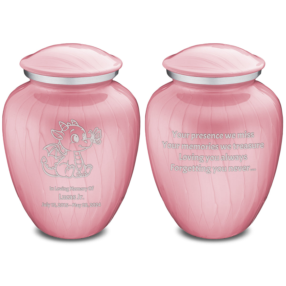 Medium Embrace Pearl Light Pink Baby Dragon Cremation Urn