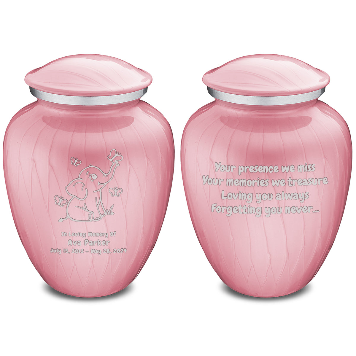 Medium Embrace Pearl Light Pink Elephant Butterflies Cremation Urn