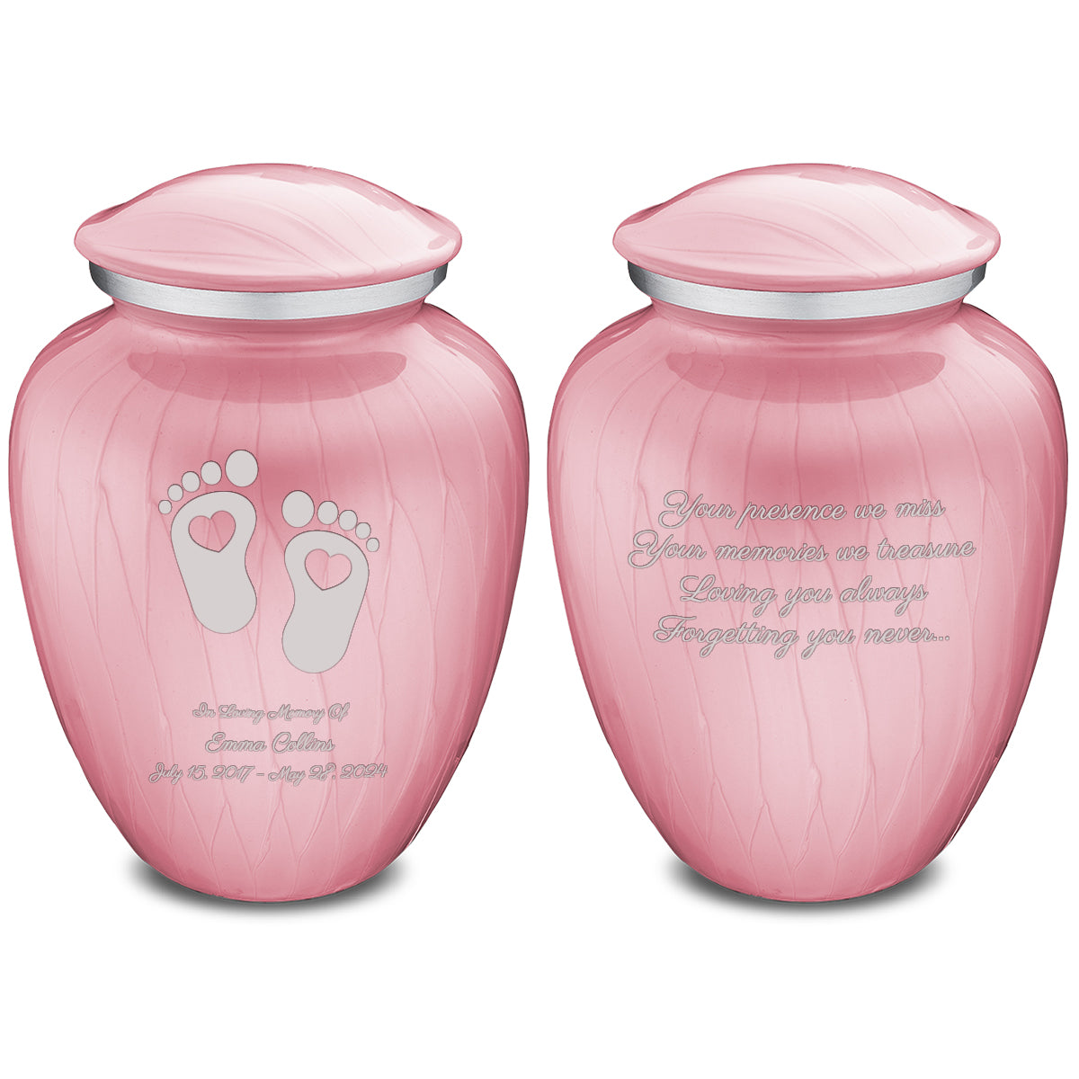 Medium Embrace Pearl Light Pink Loving Heart Feet Cremation Urn