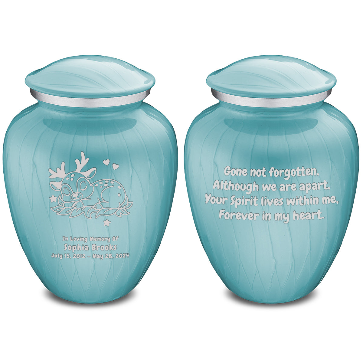 Medium Embrace Pearl Light Blue Baby Deer Cremation Urn