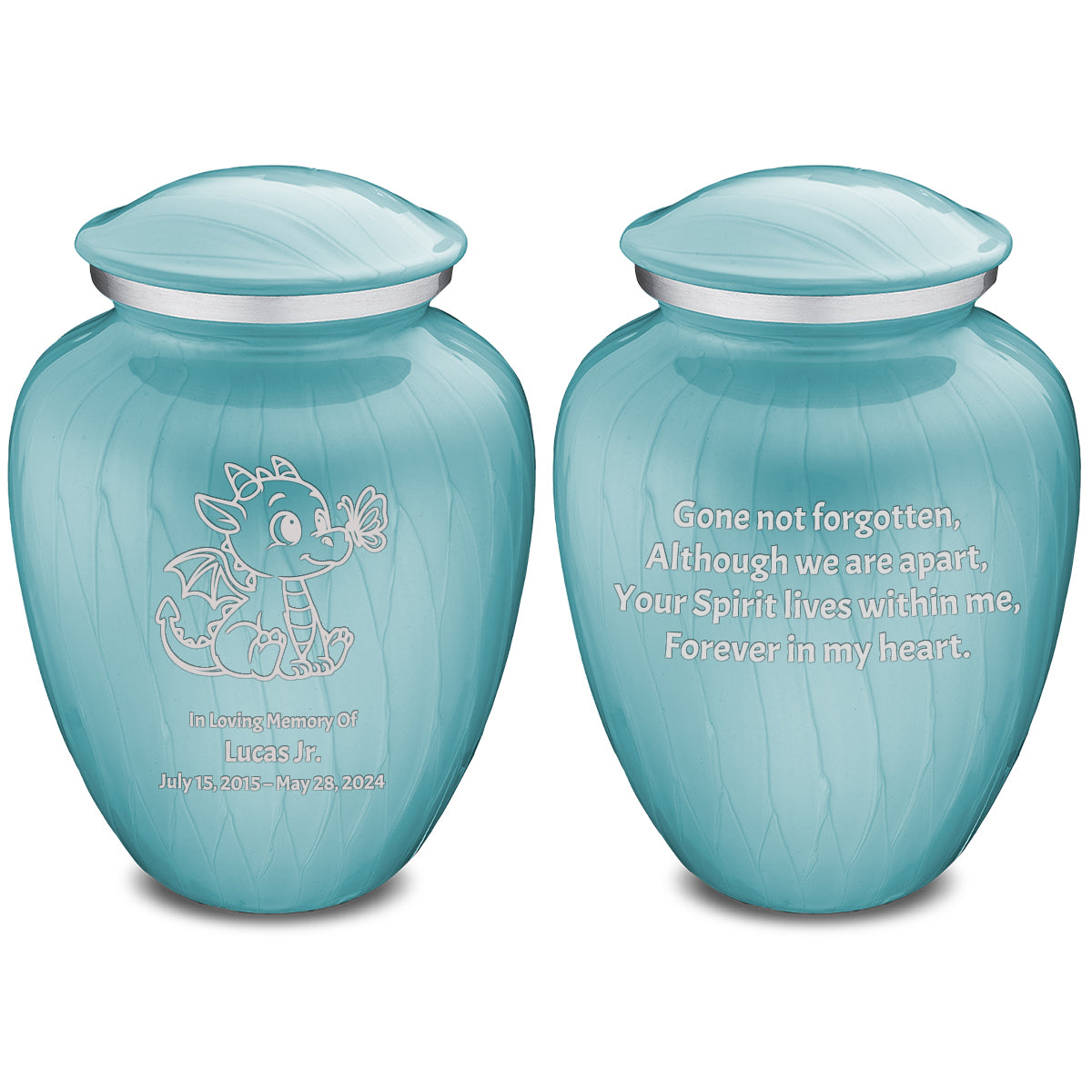 Medium Embrace Pearl Light Blue Baby Dragon Cremation Urn