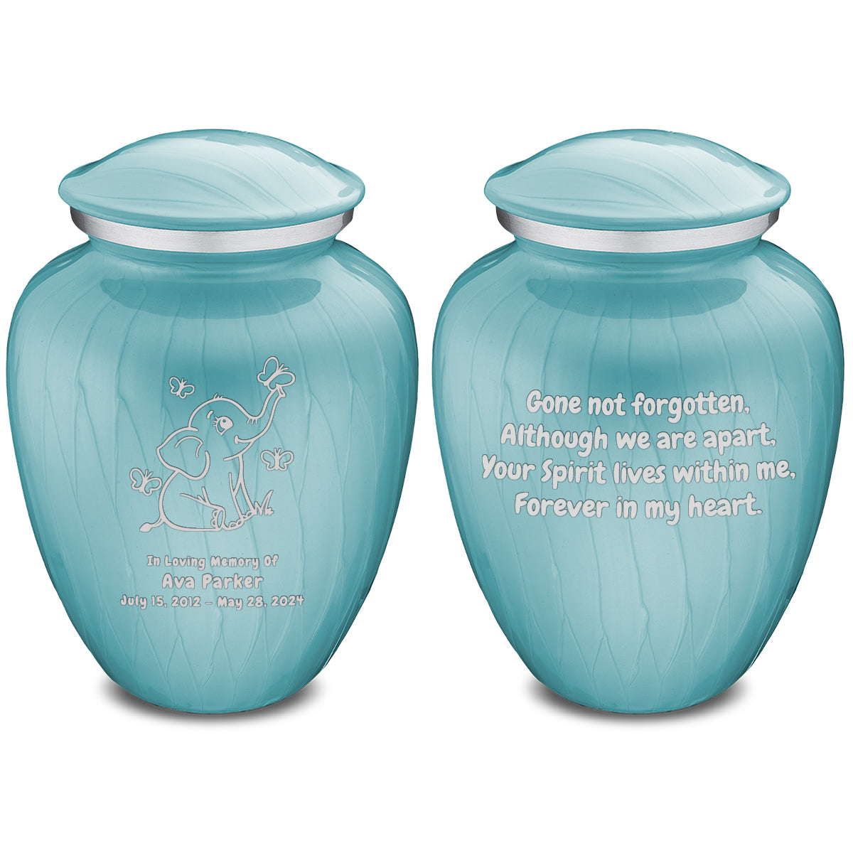 Medium Embrace Pearl Light Blue Elephant Butterflies Cremation Urn