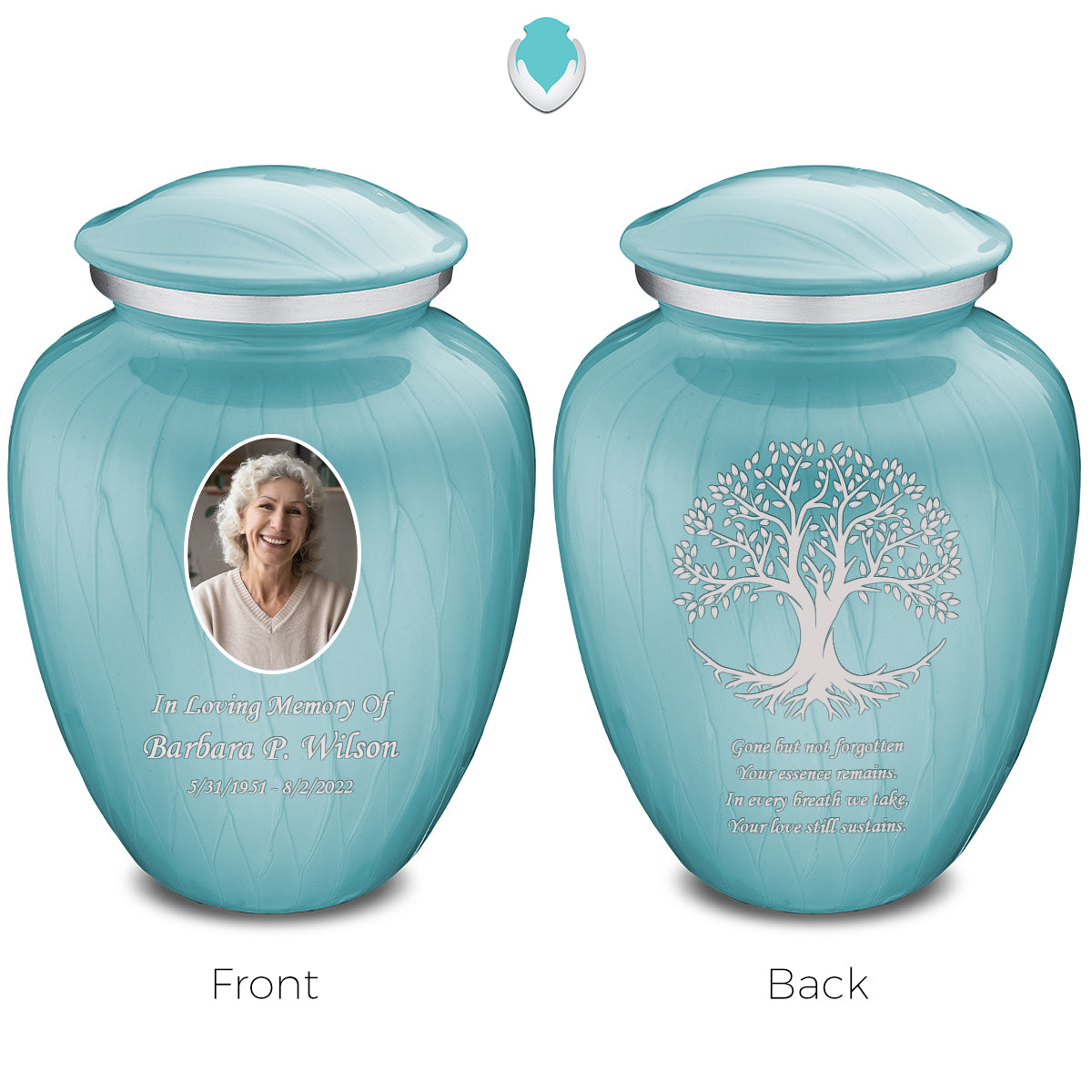 Medium Embrace Pearl Light Blue Portrait with Tree of Life Cremation Urn