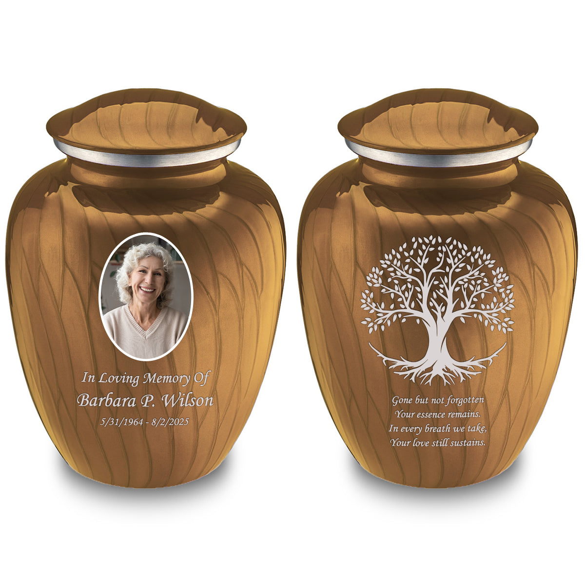 Medium Embrace Pearl Gold Portrait with Tree of Life Cremation Urn