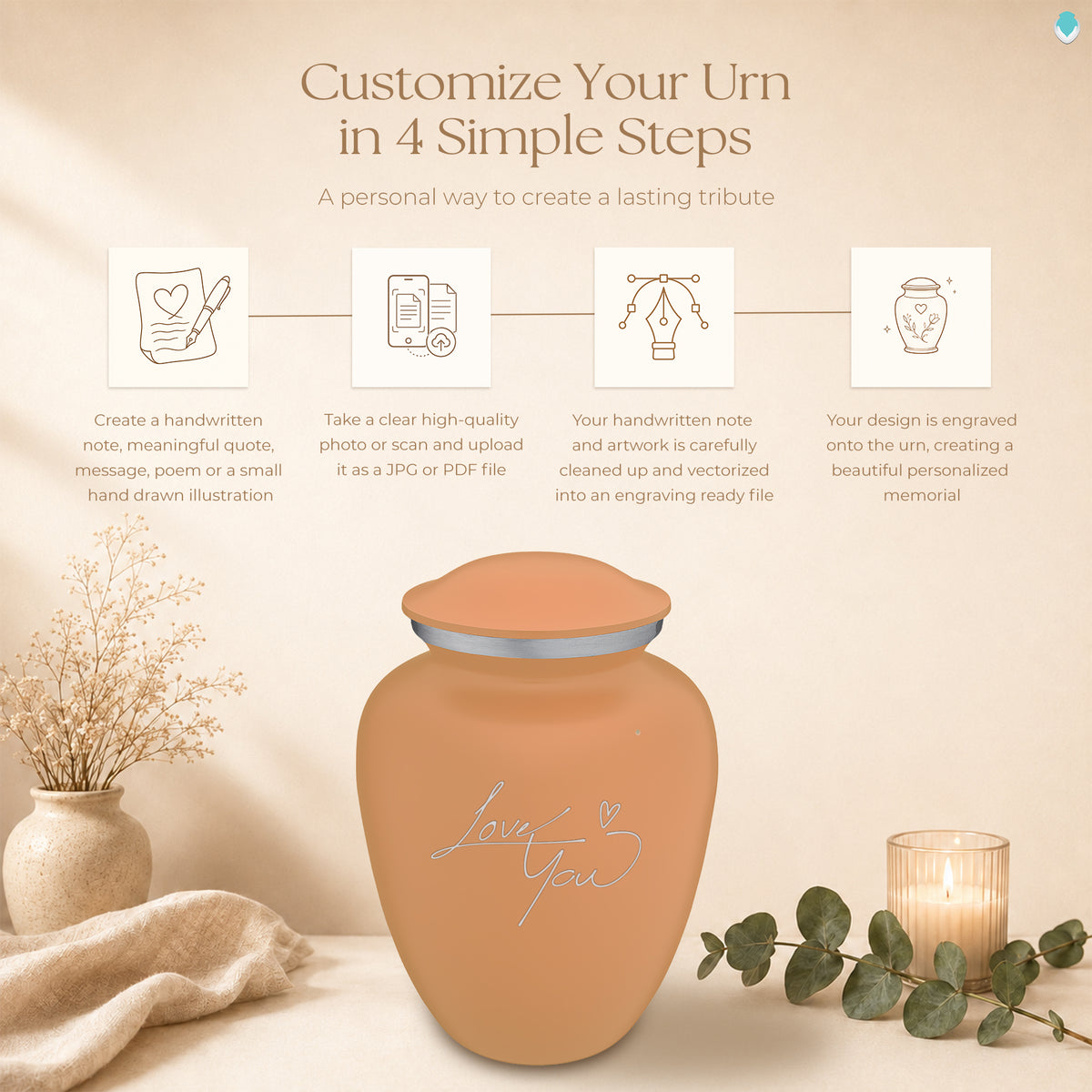 Adult Embrace Beige Handwritten Cremation Urn