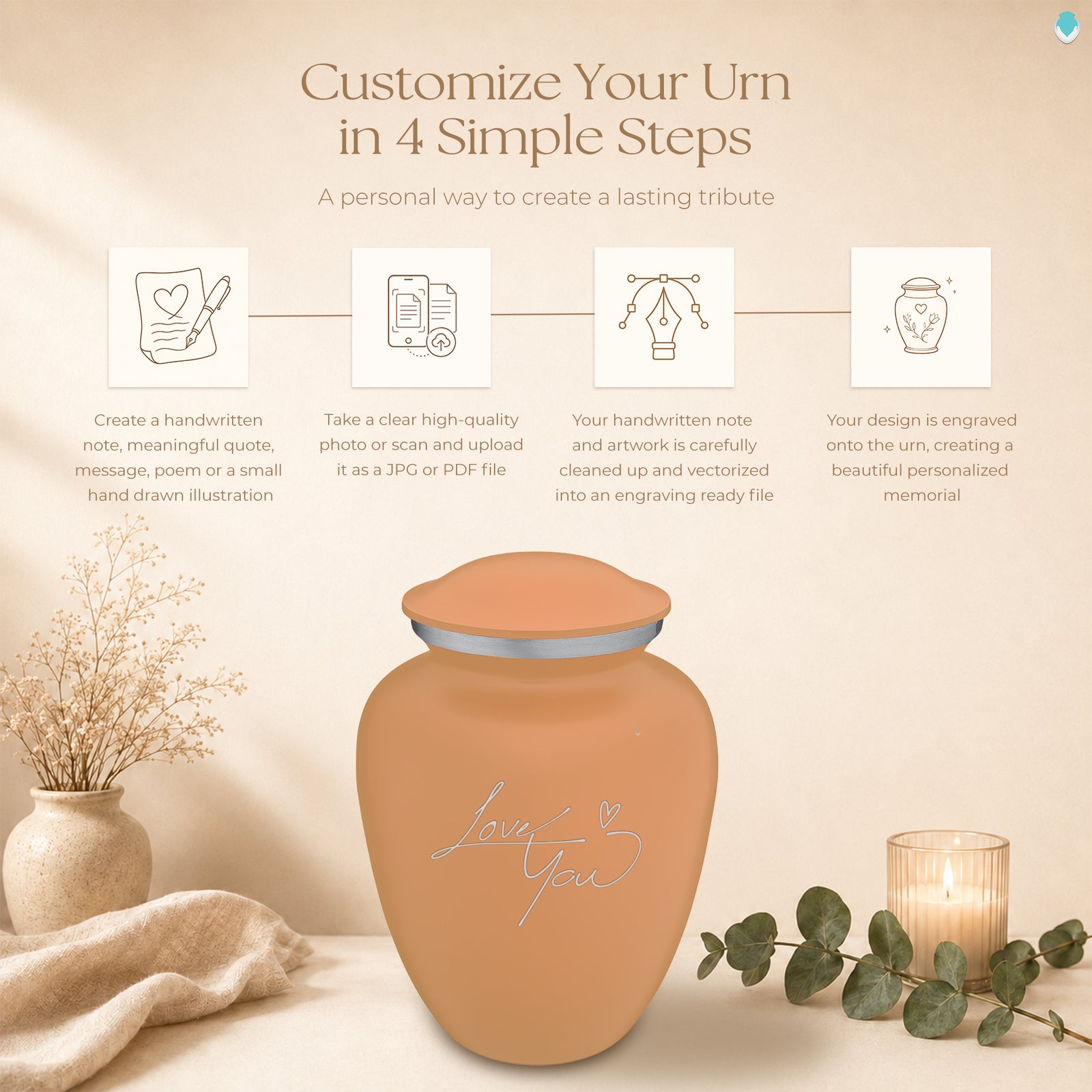 Adult Embrace Beige Handwritten Cremation Urn