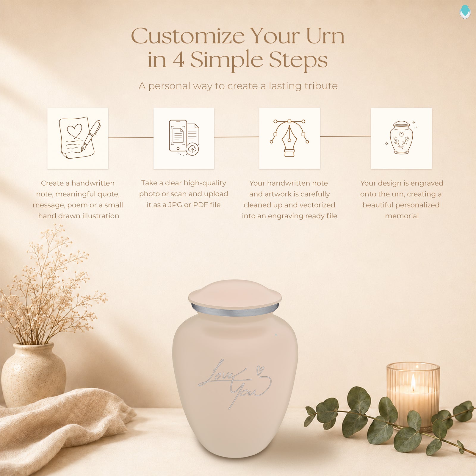 Medium Embrace Cream Handwritten Cremation Urn