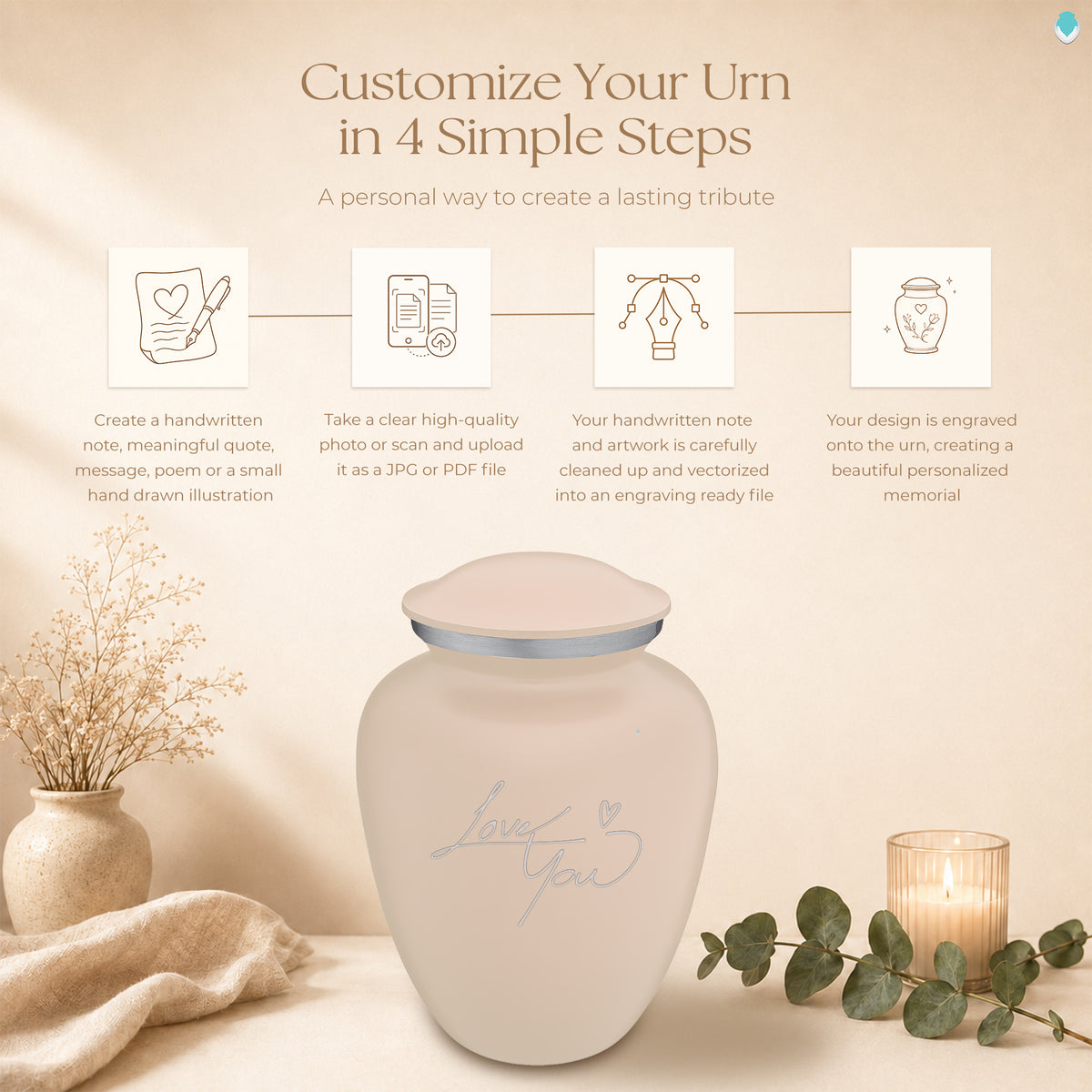 Adult Embrace Cream Handwritten Cremation Urn