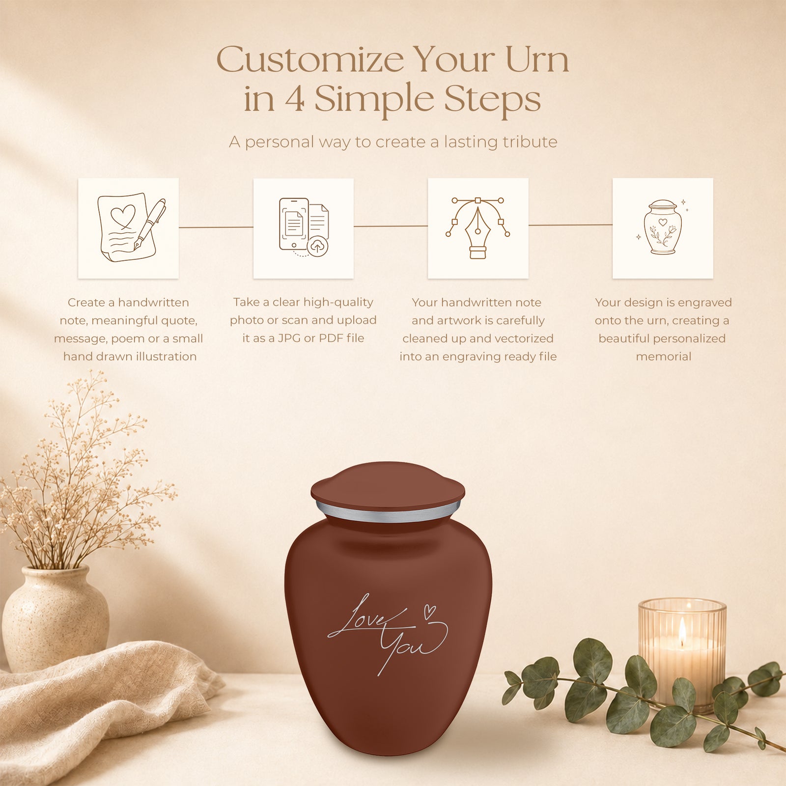Medium Embrace Handwritten Memorial Cremation Urn