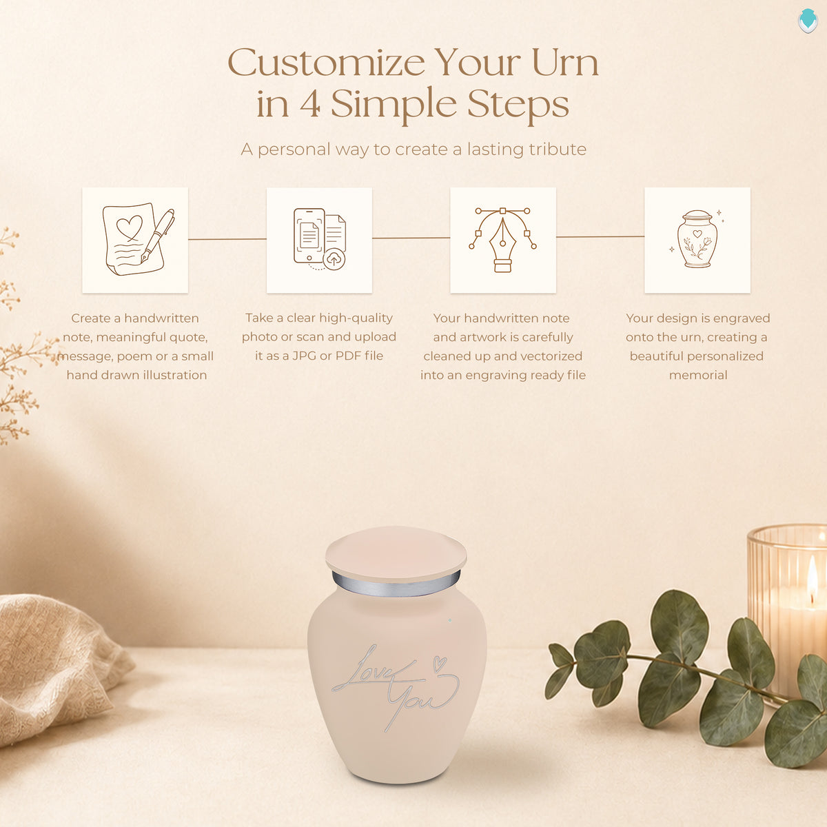 Keepsake Embrace Cream Handwritten Cremation Urn
