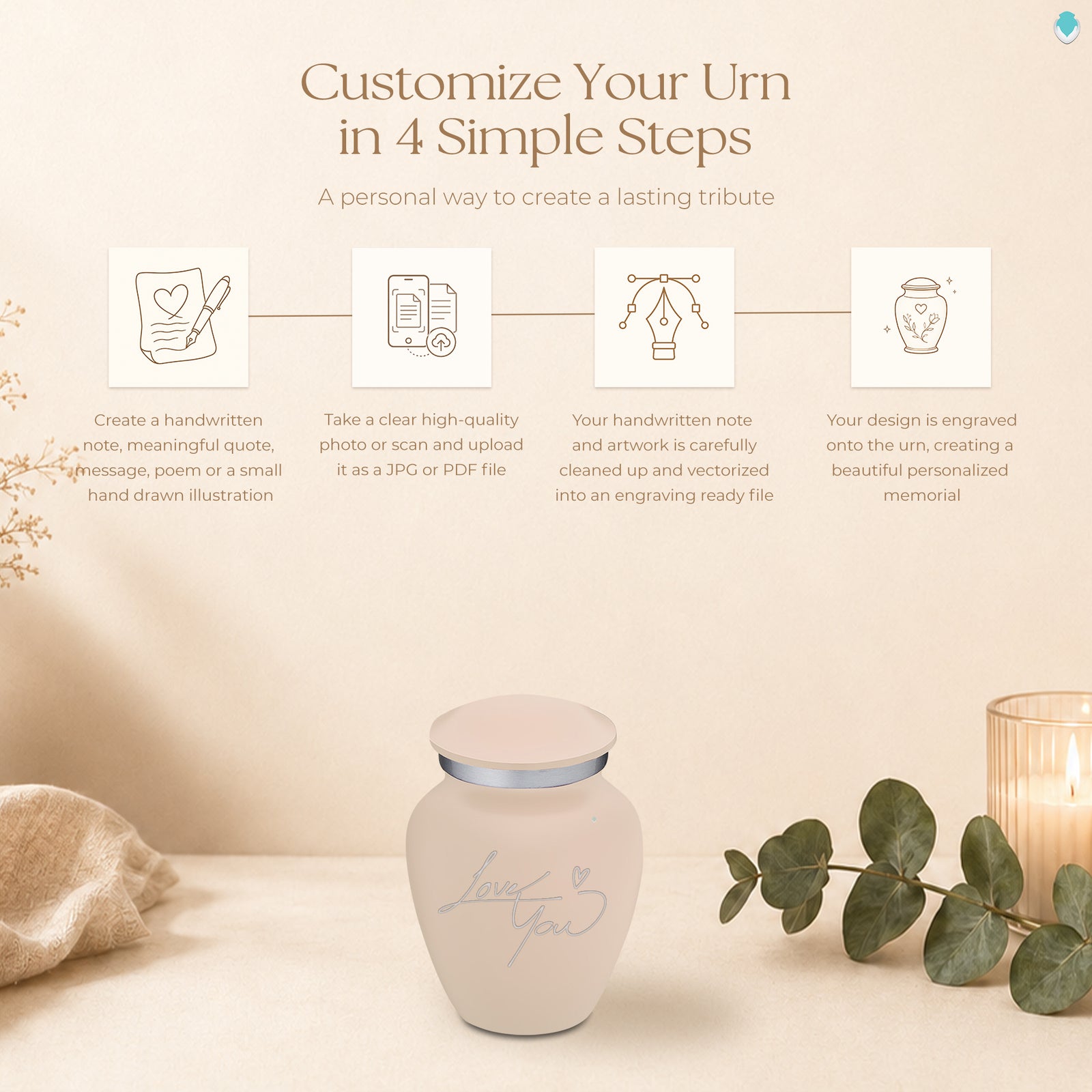 Keepsake Embrace Cream Handwritten Cremation Urn