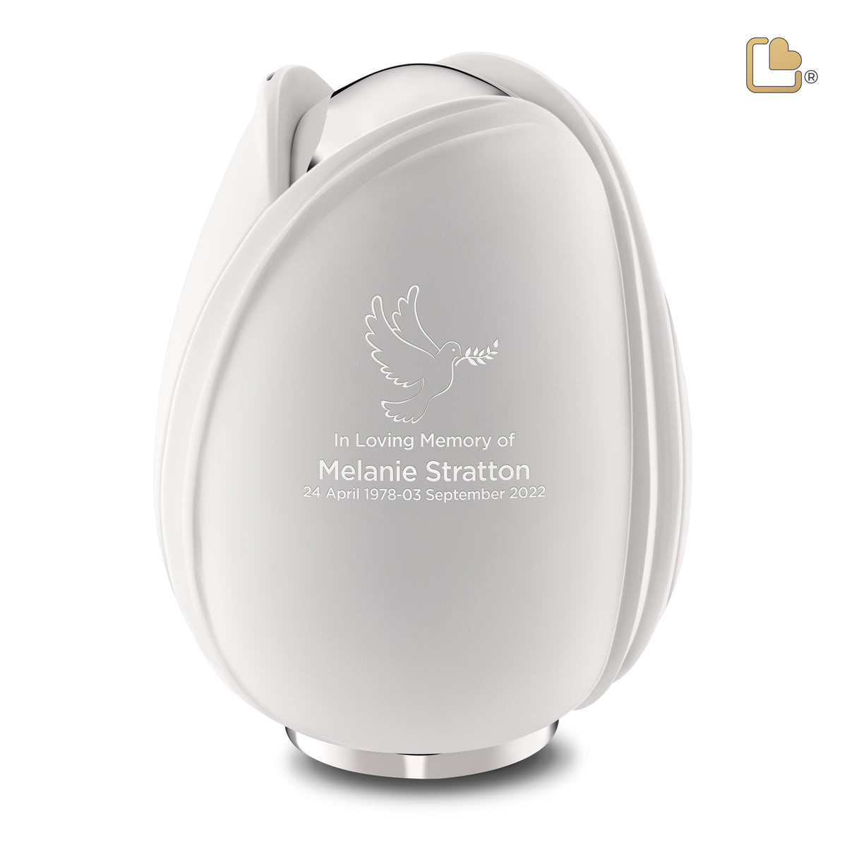 Tulip Standard Adult Urn White & Polished Silver