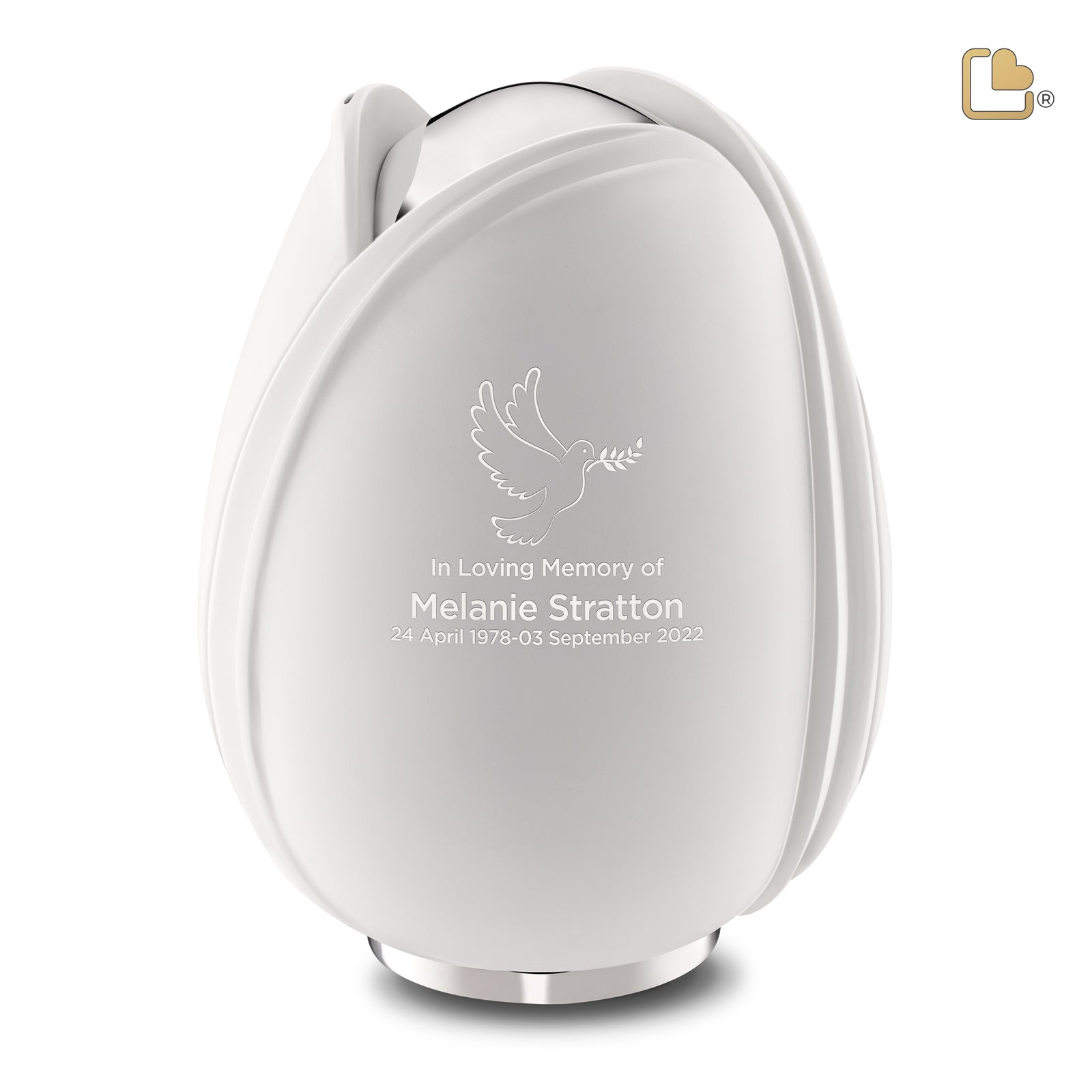 Tulip Standard Adult Urn White & Polished Silver