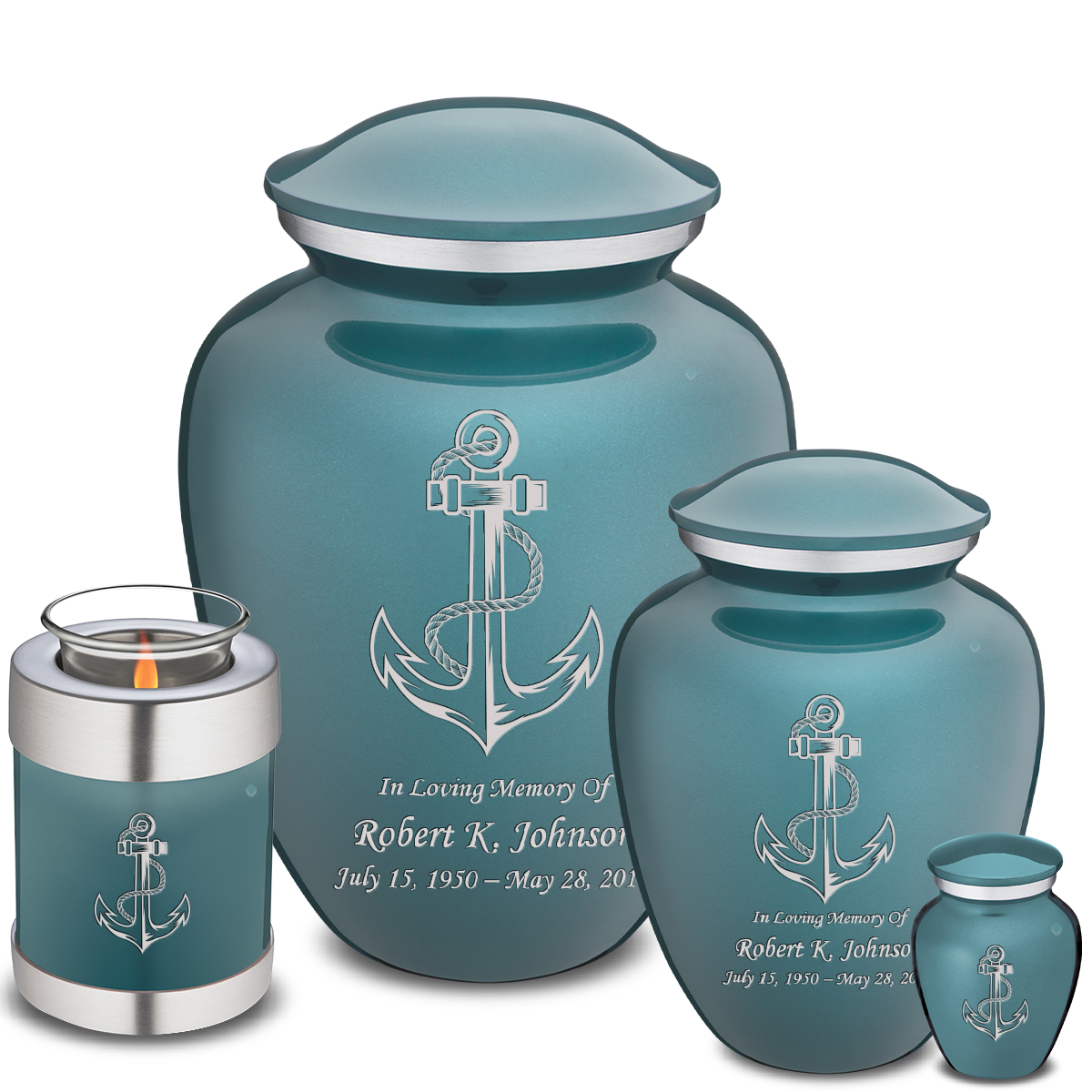 Keepsake Embrace Teal Anchor Cremation Urn