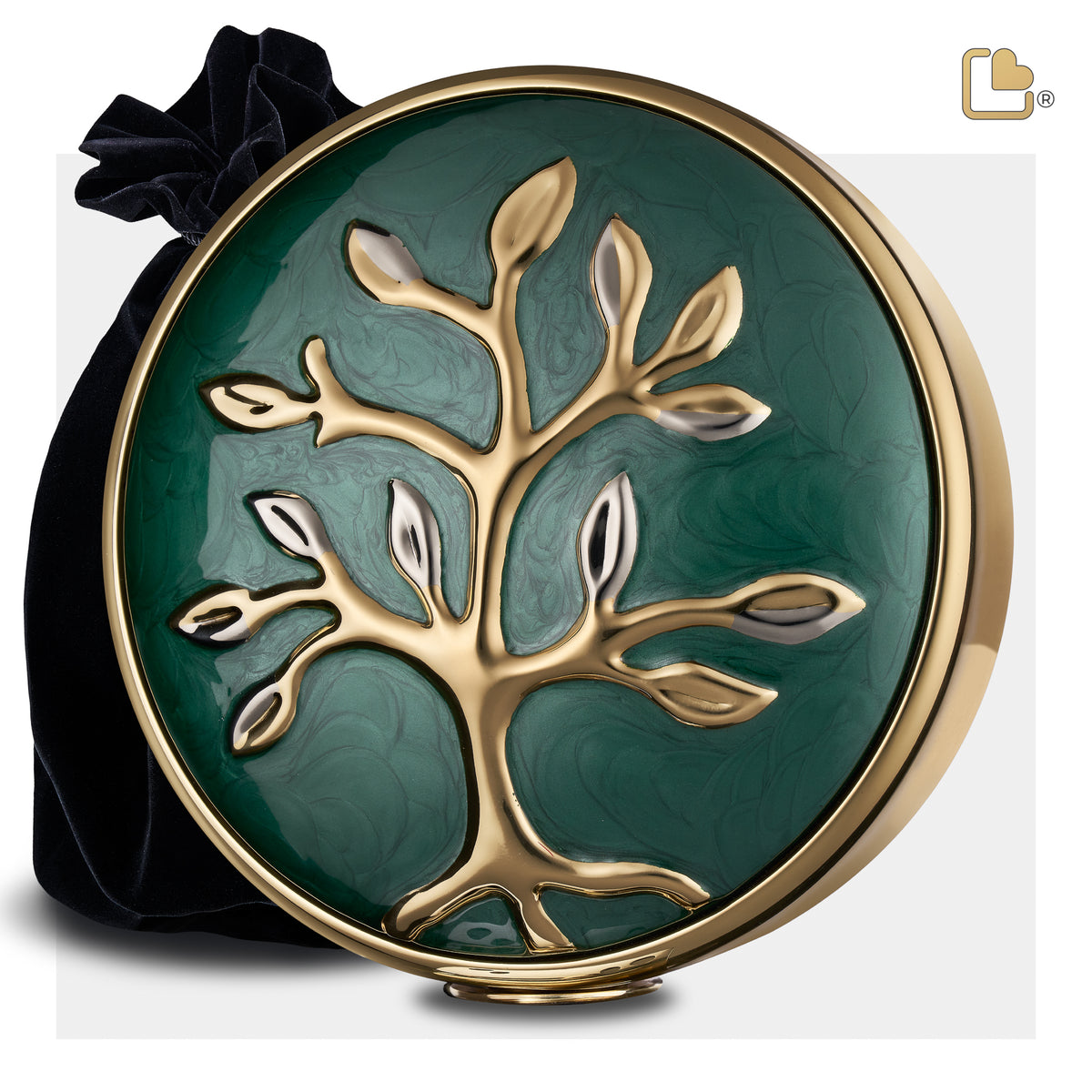 Tree of Love Standard Adult Urn Pearl Green & Polished Gold
