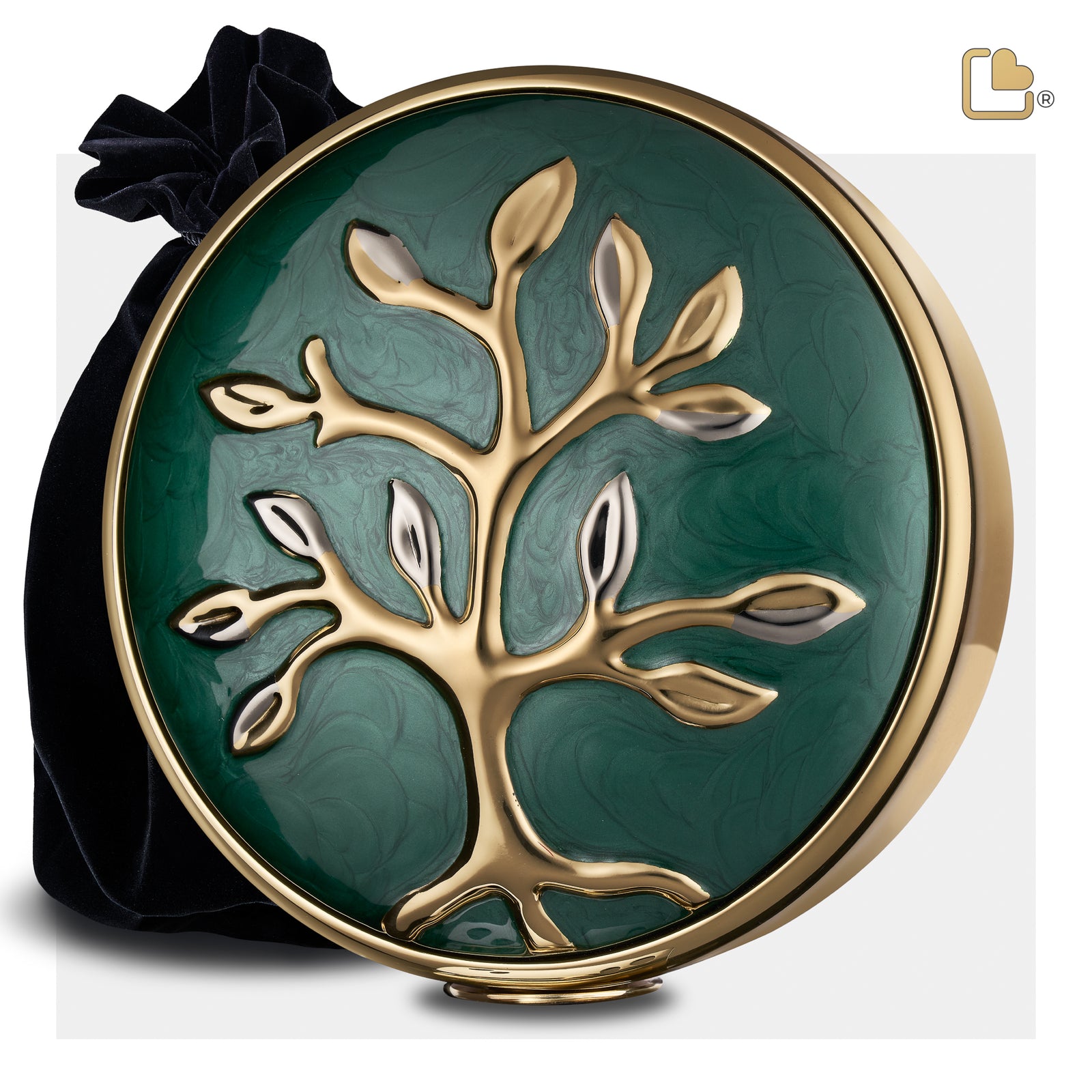 Tree of Love Standard Adult Urn Pearl Green & Polished Gold
